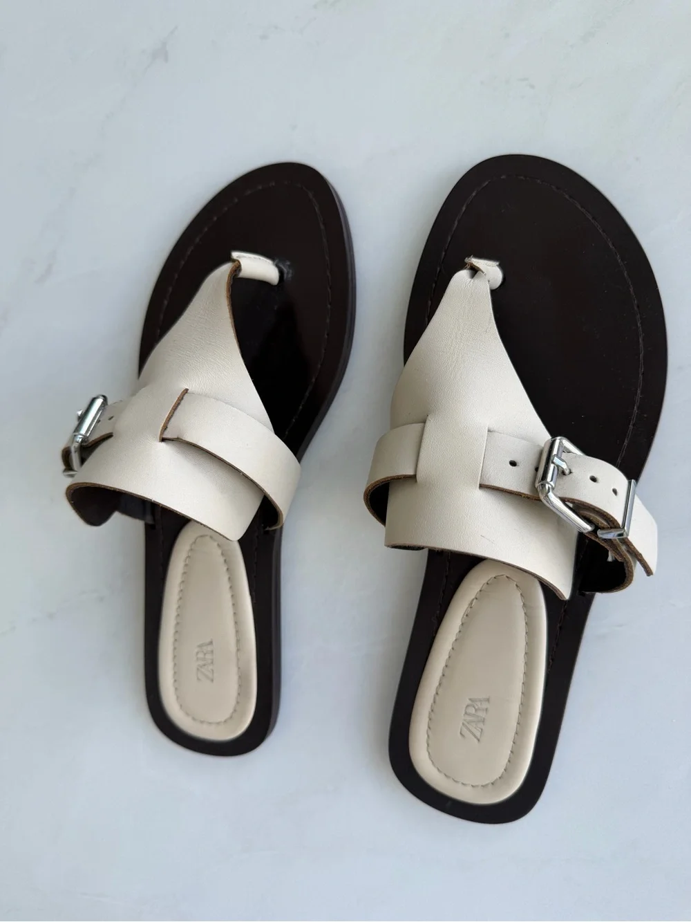 ZARA Cream Leather Sandals - Picture 5 of 12
